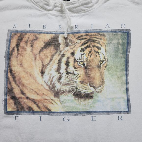 Vintage Wek The World Sweatshirt Mens 2 (XL) White Siberian Tiger Drawstring Hem - Picture 2 of 9